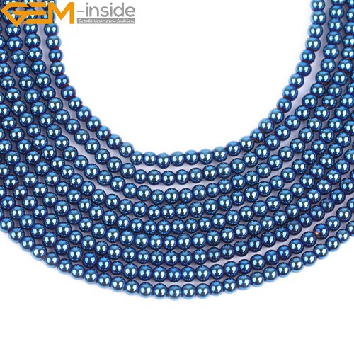 Round Blue Metallic Coated Reflections Hematite 15'' Beads For Jewelry Making - Picture 15 of 50