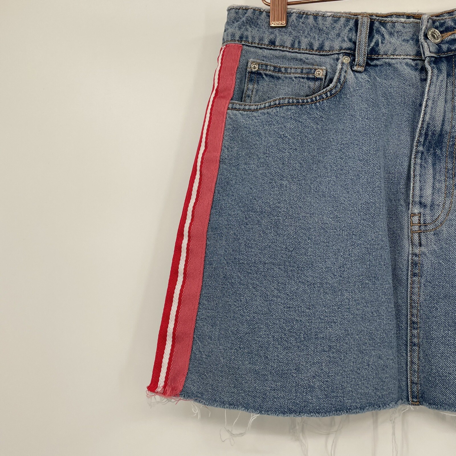 Zara Authentic Denim Trf Pink Side Stripe Mini Skirt … Gem