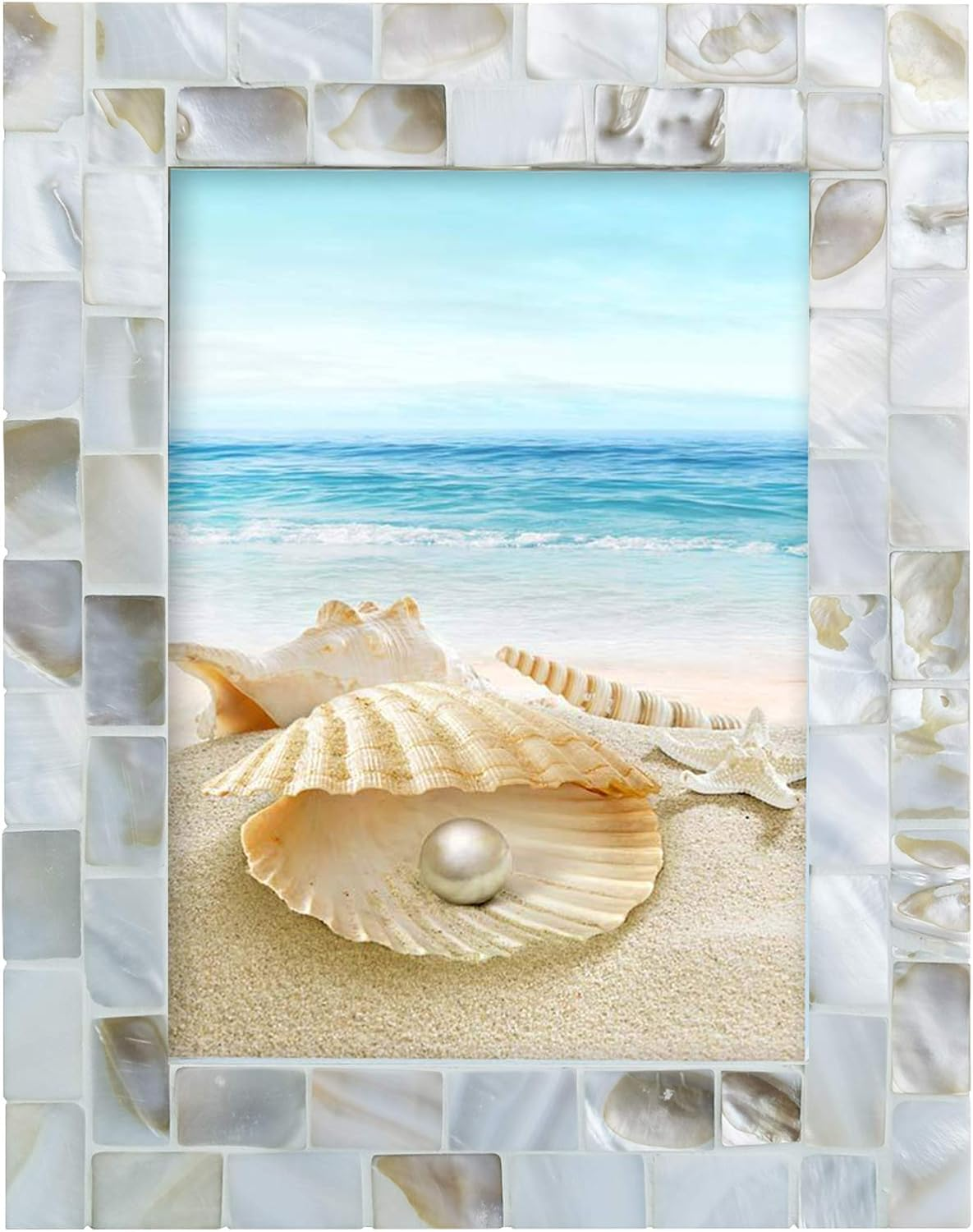 Handmade 5x7 Vintage Mother of Pearl Photo Frame with Unique Natural Design-image