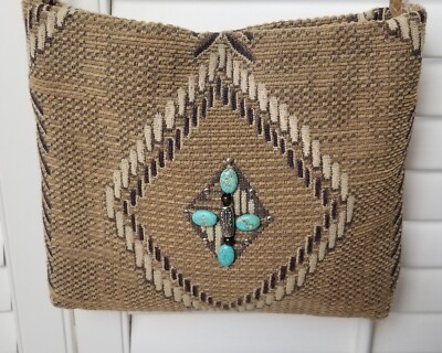SASSY SUE Tapestry Crossbody Woven Wool Bag Boho Aztec Southwestern Turquoise EC