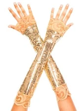NWT sexy MUSIC LEGS elbow LONG length SEQUINS fingerless LACE gloves ARM warmers