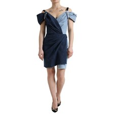 DOLCE & GABBANA Dress Two Tone Blue Patchwork Denim Mini IT46/US12 /XL RRP $2180