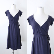 Susana Monaco Size XS Jersey Knit Wrap Dress Cap Sleeve Tie Waist V Neck Navy