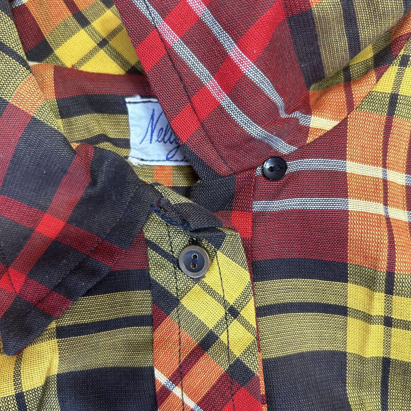 Vintage 60s Nelly Don Plaid Retro Long Sleeve Shirt Dress See Measurements (L)