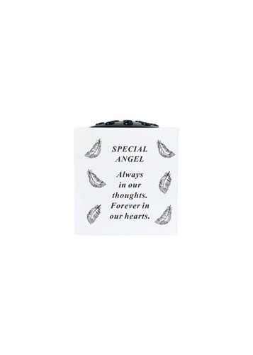 White Square Memorial Vase Pot Black Feather Print Plastic Grave Flower Funeral - Picture 16 of 16