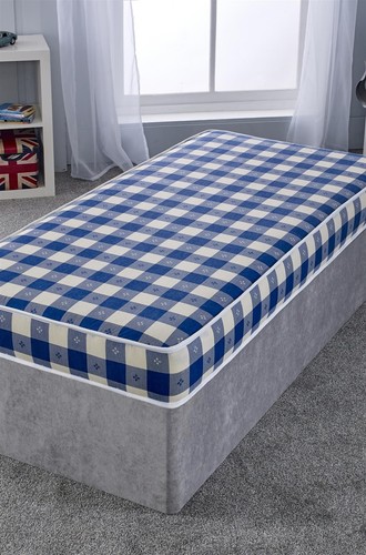 Capital Beds Luxury Budget Friendly Blue & White Checked Shorty Spring Mattress - Picture 3 of 10