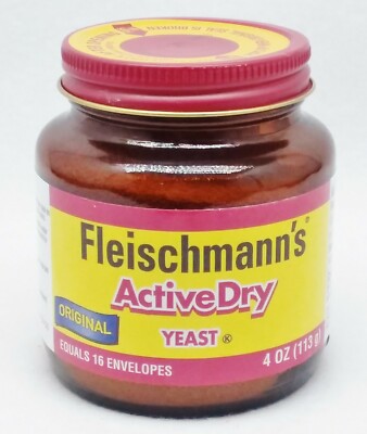 1 Fleischmann's ActiveDry ORIGINAL Yeast for Baking Bread Red 4 oz Glass Jar 