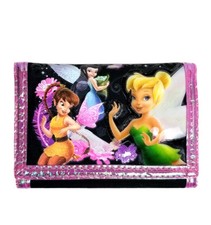 Disney Tinker Bell Black  Pink Trifold Kids Wallet for Girls