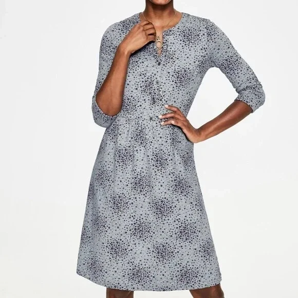 Boden Briar Floral Jersey Dress Womens 2 Preppy Knee Length 3/4 Sleeve Gray  Blue | eBay