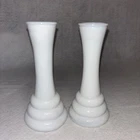 Lot of 2 Vintage Milk Glass Beehive Bud Vases, 6 inch