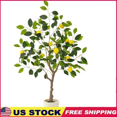 4ft Artificial Lemon Tree W/ White Planter Faux Fruit Plant Indoor Outdoor Decor