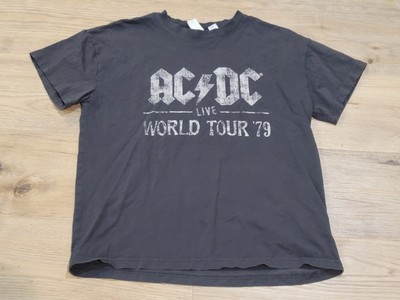 H & M AC/DC Gray Graphic T Shirt 79' World Tour Live in Concert Sz
