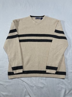 Vintage Structure Sweater Men s Size Large Beige With Gray Stripe