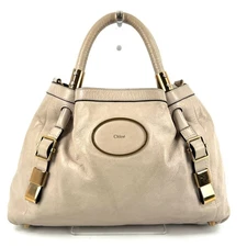 Chloe Victoria Leather Shoulder Bag Logo Beige Ivory Authentic [Rank AB]
