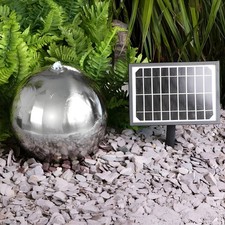 Primrose Solar Stainless Steel Sphere Water Feature with Lights & Reservoir 45cm