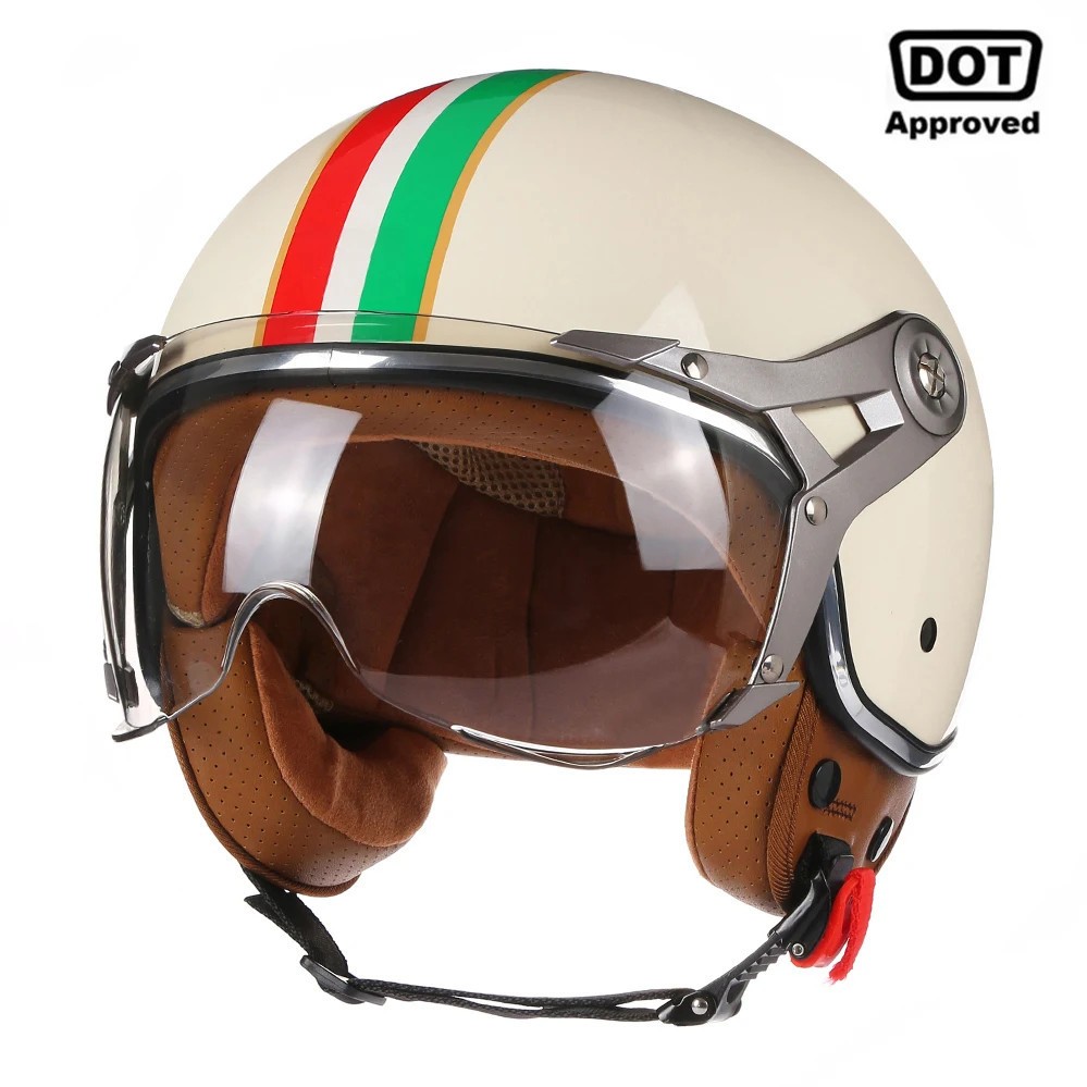 DOT 3/4 Casco Abierto De Motocicleta Retro Para Hombres Y Mujeres Vintage