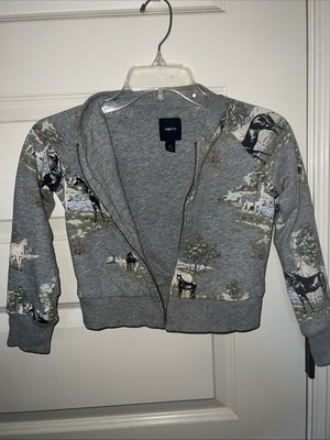 Gap Kids Equestrian Motif Fleece Hoodie Size 6-7 Sz Small Black Beauty Horse Nic