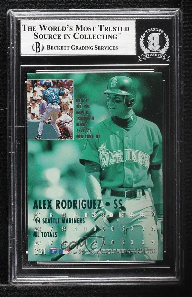 BAS 1995 Fleer Ultra Alex Rodriguez #331 BGS Authentic Auto - Image 2 of 2