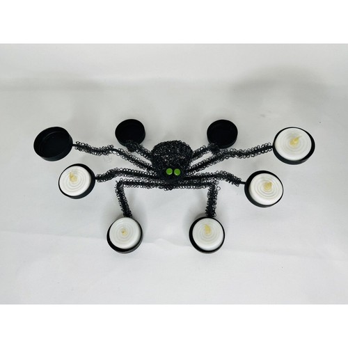 Halloween Black Spider Metal Wire Tea Light Candle Holder Green Eyes Home Decor - Picture 2 of 8