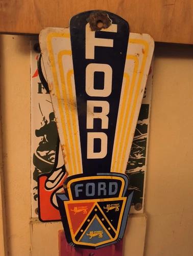 VINTAGE FORD PORCELAIN SIGN OLD ART DECO GAS CAR TRUCK AUTO DEALER SALES SERVICE
