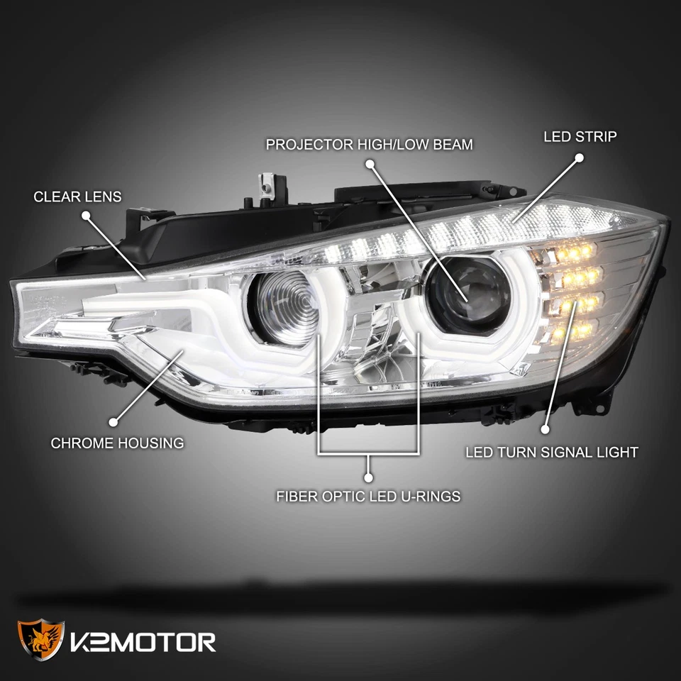 Fits 2012-2015 BMW F30 320i 328i 335i LED U Halo HID Type Projector Headlights Foto 3 de 4
