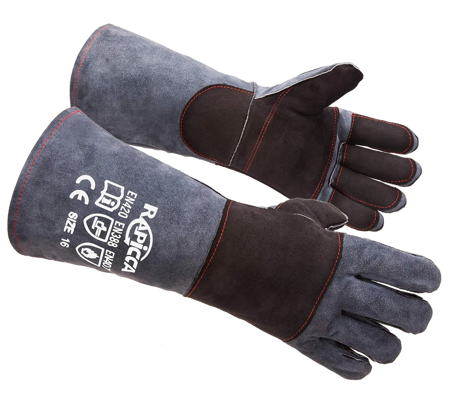 RAPICCA Animal Handling Gloves Bite Proof Double 2 Count (Pack of 1), Grey