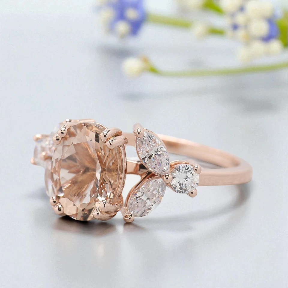 Anillo de compromiso de morganita natural de corte ovalado de 1,70 quilates anillo de oro rosa FD448 Foto 3 de 4