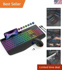 Wireless Keyboard and Mouse Combo - 9 Backlit Effects, RGB, Ergonomic Wrist R...