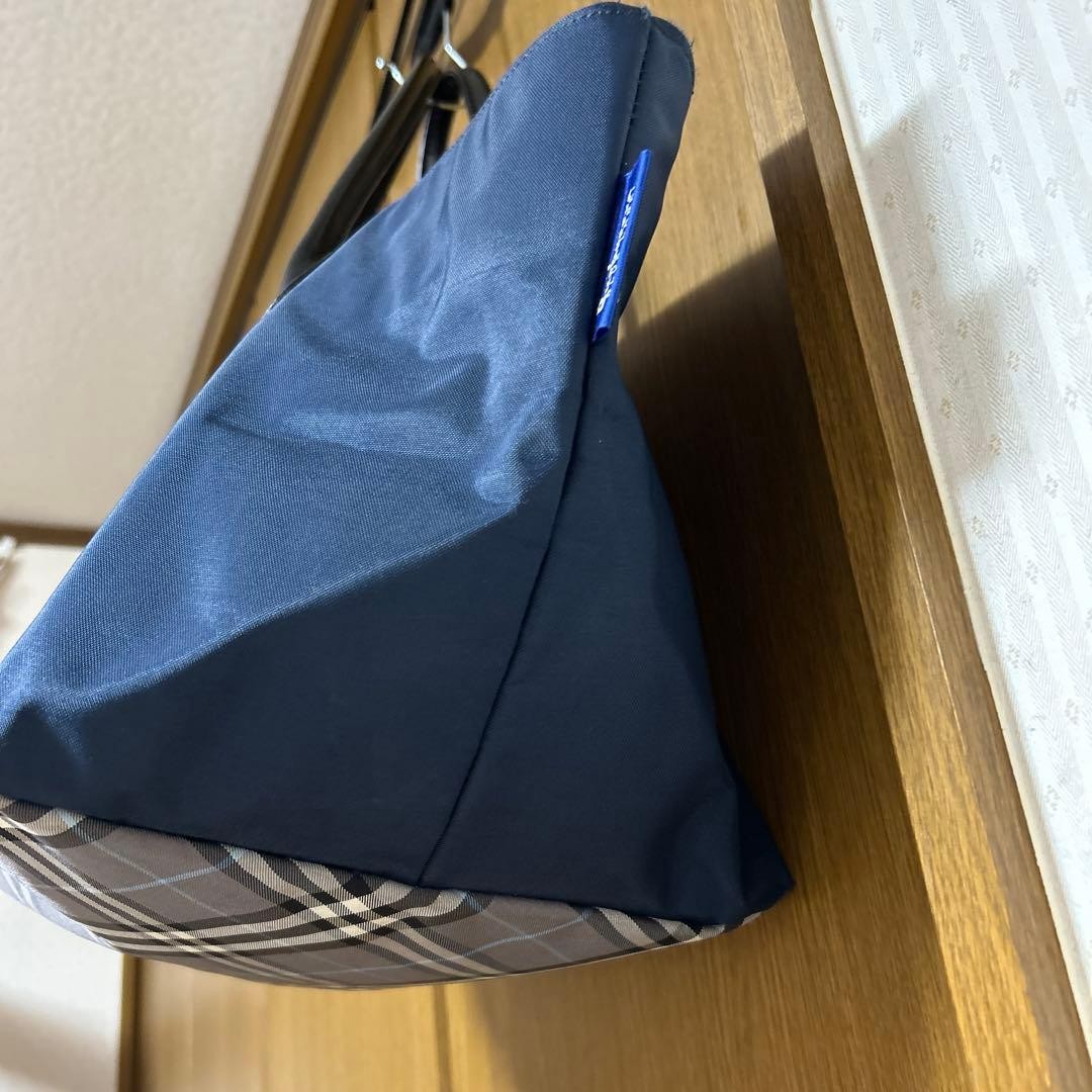 Burberry Blue Label Nylon Tote Bag Navy Check Leather Trim Handbag Bag New thumbnail 4