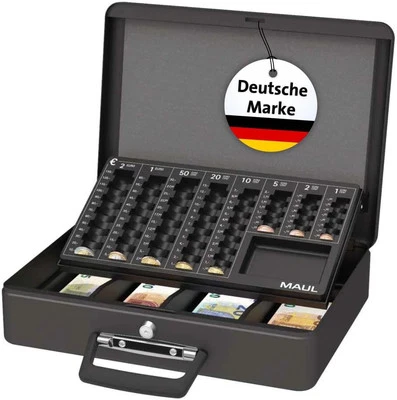 MAUL Geldkassette mit Zähleinsatz aus Stahl abschließbar tragbar Schwarz
