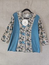 NWT Parsley  Sage Womens Medium Lagenlook Button Up Vneck Shirt Teal Boho