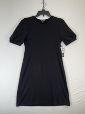 As U Wish Dress Womens Medium Black French Terry Puff Sleeve T Shirt Casual