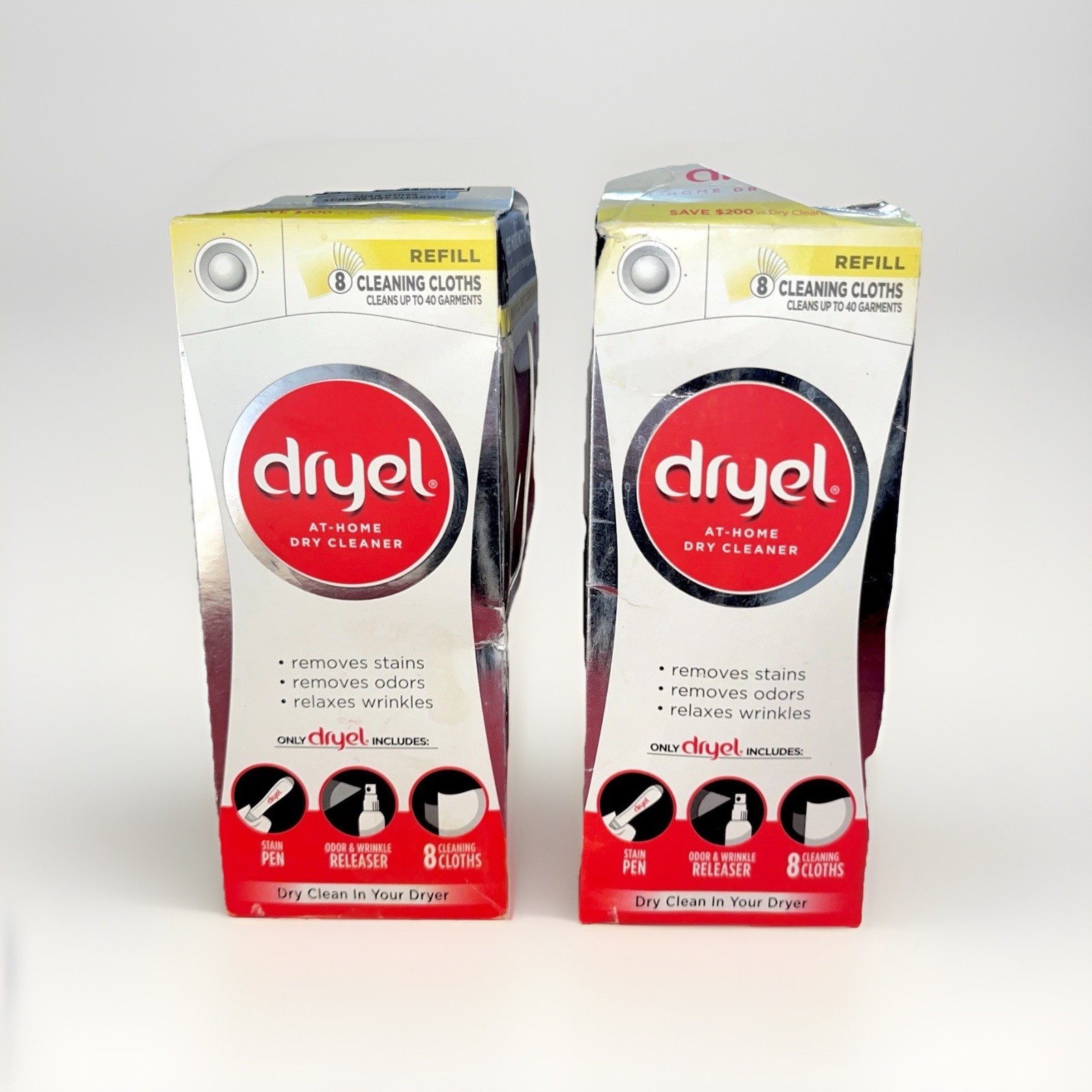 2 x Dryel At Home Dry Cleaner Refill Kits 16 Loads - New, Dented Box