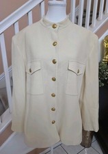 VTG RALPH LAUREN Ivory Multi Logo Button Worsted Wool Blazer Jacket Sz 20W