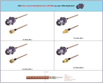 Fakra Type D(Bulkhead) to RP-SMA/SMA adapter RG316 coaxial 50Ω 0.2~2m GPS/Navi