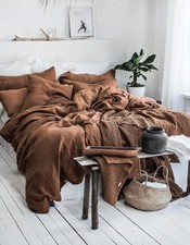 Linen Duvet Cover in Tobacco Twin, Full, sizes Boho Farmhouse Style Cover Set