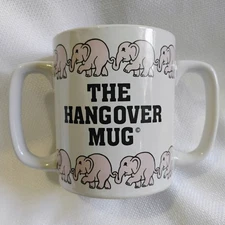 Vintage 1982 The Hangover Mug Double Two Handle Ceramic Pink Elephants Chadwick
