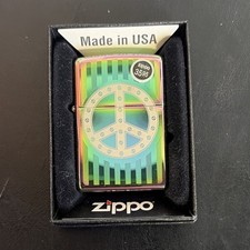 Zippo Collectible Lighter Peace Sign Iridescent Rainbow Design Made in USA