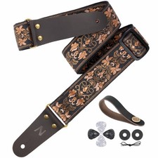 Guitar Strap 2" Jacquard Embroidery Guitar Straps Full Grain Leather Ends