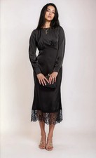 Little Mistress Black Satin and Lace Midaxi Dress