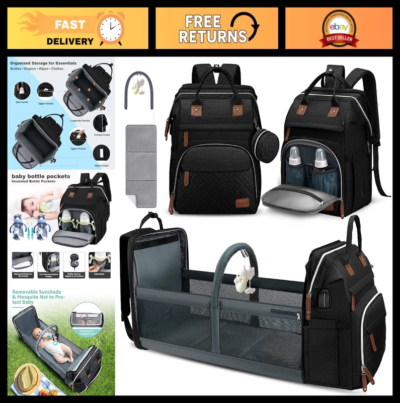 Large Diaper Bag Backpack Waterproof USB Port