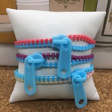 3 PC Fashion Bracelets Zipper Plastic 7.5" Assorted Colors New Free Ship 4023