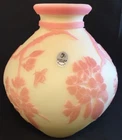 Fenton Art Glass Cameo Carved Floral On Burmese Vase LIMITED to 275