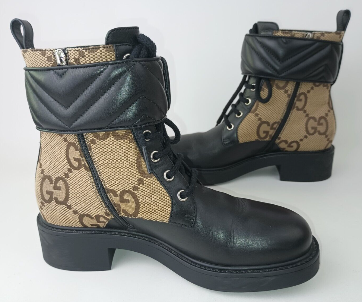 Gucci Beige GG Canvas & Black Leather Gore-Tex Hiking Boots Gucci GG Monogram Canvas Combat Boots | Neiman Marcus main image 2