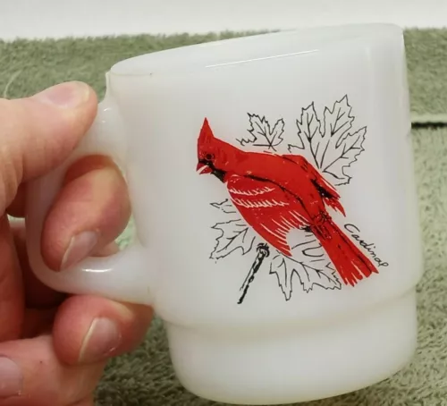 VTG FIRE KING ANCHOR HOCKING CUP MUG CARDINAL WHITE MILK GLASS 13