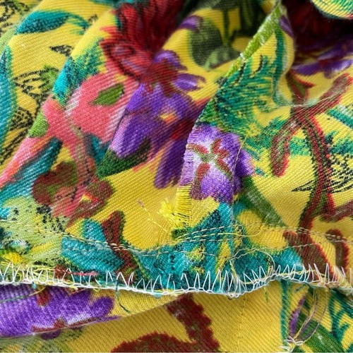 Salwar Hose Damen Blumen gelb bunt Handarbeit Plissee vorne Kordelzug - Bild 8 von 16