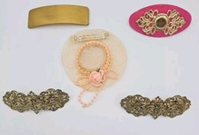 Lot of 5 Vintage 1980s Gold Toned, Wooden,  Wicker Hair Clips, Unique Designs