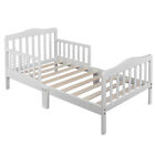 White Wooden Baby Toddler Bed Children Bedroom Furniture with Safety Guardrails