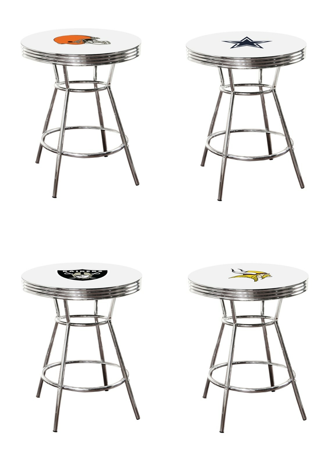 Bar Table White Top NFL Chrome Football Team Logo Glass Option Man Cave Game