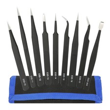Precision Anti-Static Stainless Steel 9 in 1 Complete Tweezers Kit Set